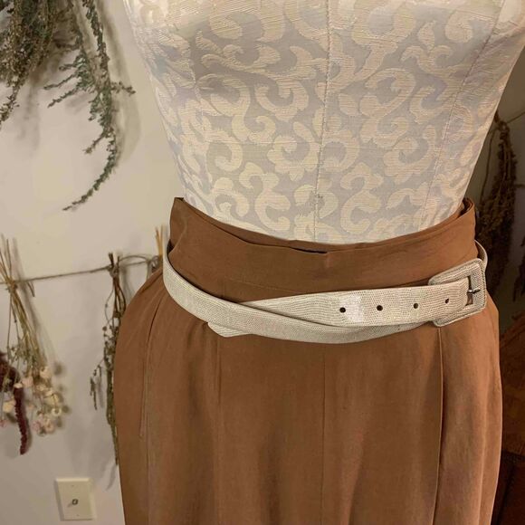 Studio G Camel Rust Colored 100% Silk Pleated Trousers Size 6 Holiday - Picture 3 of 7